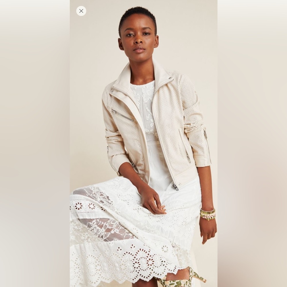 Anthropologie NWT Off-White Beige Moto-Style Leather Jacket XS